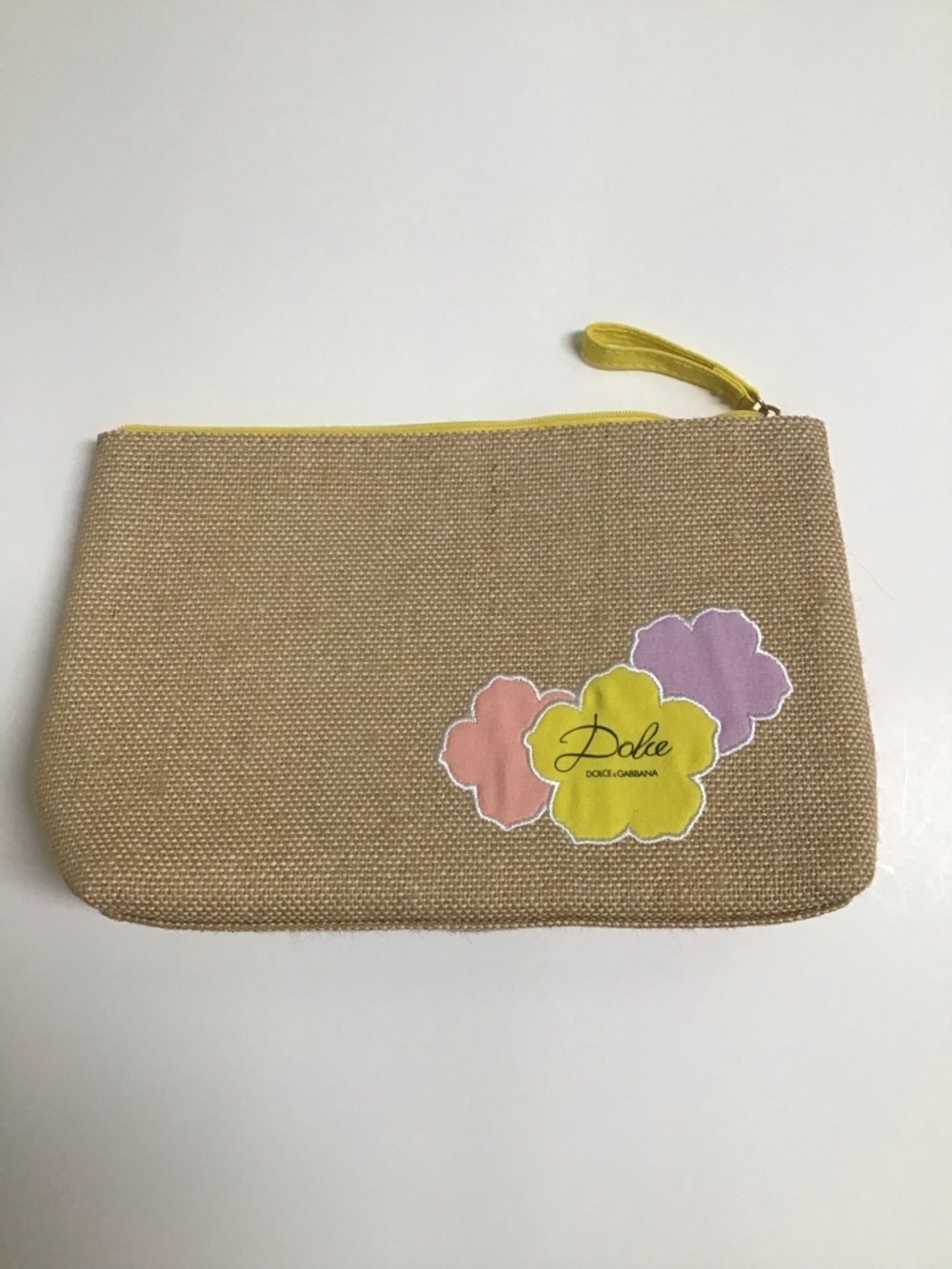 Dolce & Gabbana Clutch Bag Straw Burlap Floral Cosmetic Travel Toiletry Make Up